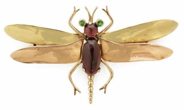 Appraisal: Estate kt yellow and rose gold dragonfly brooch eyes set