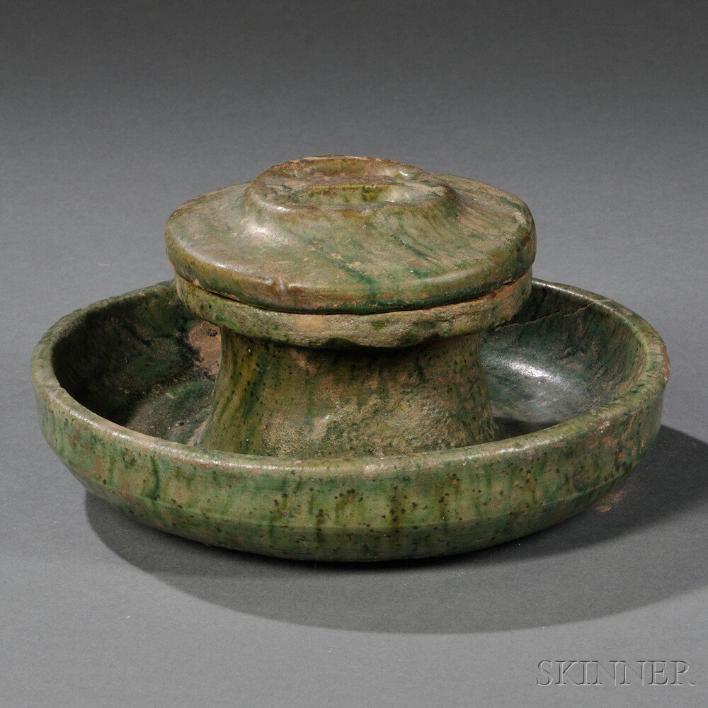 Appraisal: Han-style Grinder China Han Dynasty style decorated with green glaze