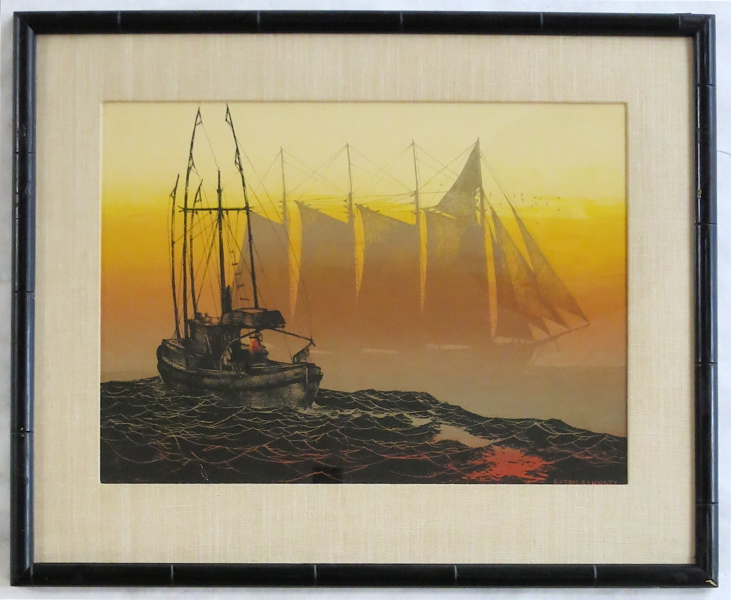 Appraisal: ELTON BENNETT SERIGRAPH Washington - depicting a ghost ship with