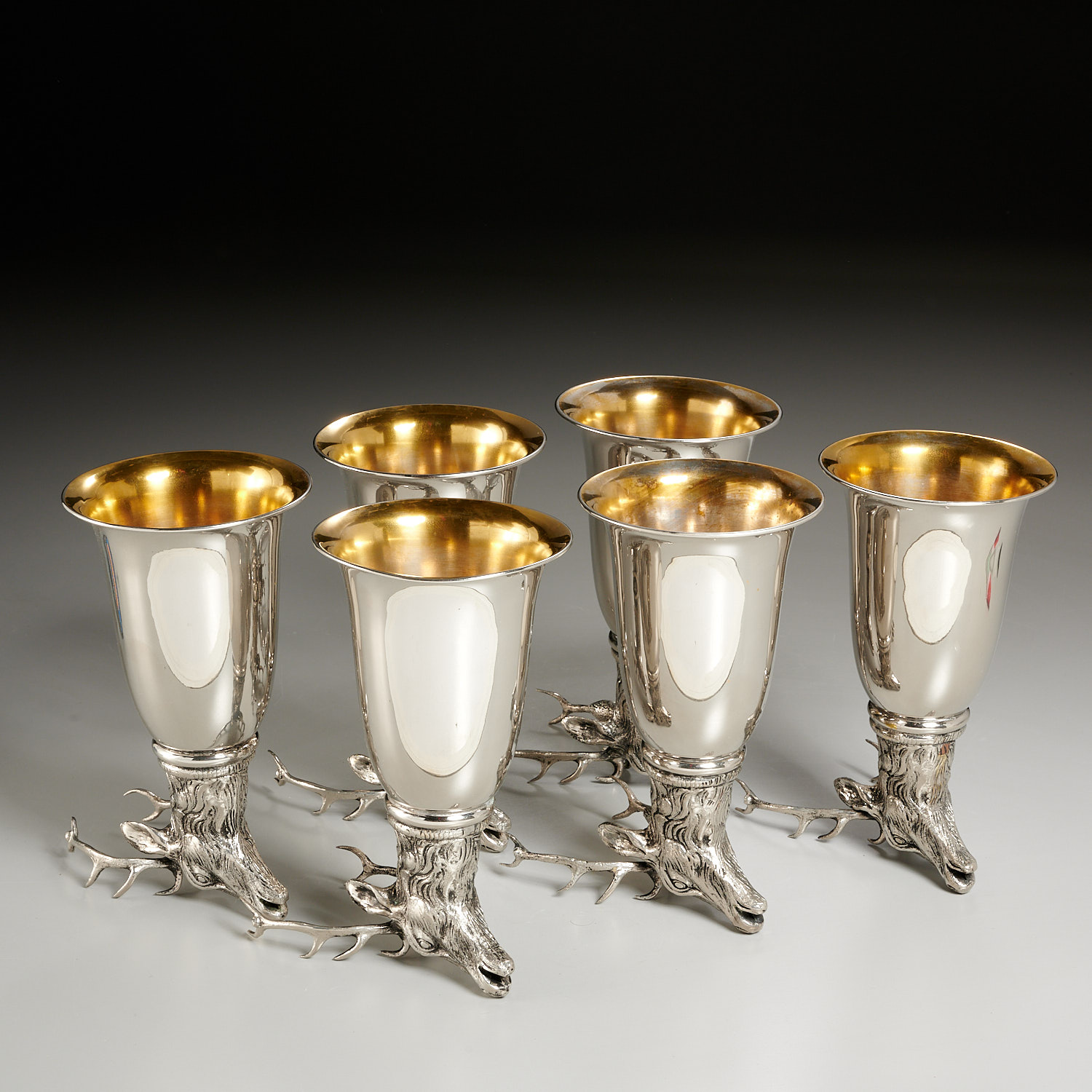 Appraisal: GUCCI SILVER PLATED STAG STIRRUP CUPS c s Italy gold