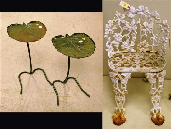 Appraisal: Two metal lilypad tables along with a cast iron garden