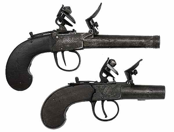 Appraisal: Two Boxlock Flintlock Pistols One Made by Twigg bore screw