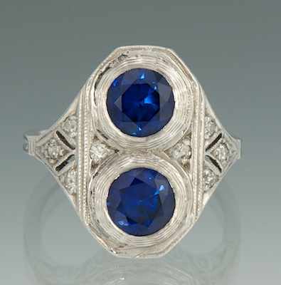 Appraisal: A Ladies' Deco Platinum Diamond and Synthetic Sapphire Ring Platinum