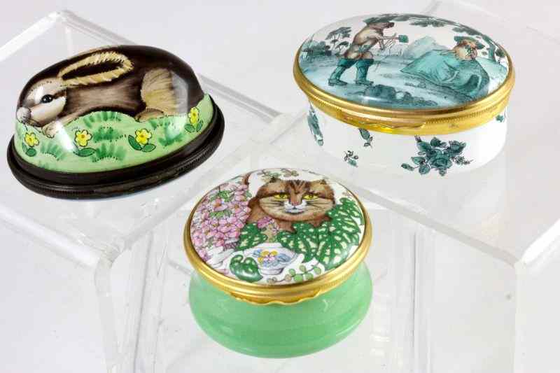 Appraisal: Three Halcyon Days Enamels Animal Boxesthe first of rabbit bonbonniere