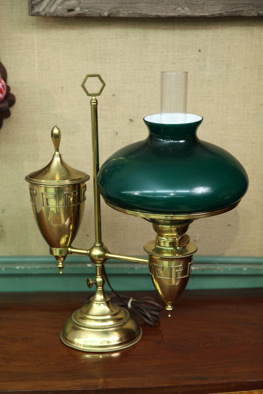 Appraisal: STUDENT LAMP Brass with single arm geometric ropetwist decoration and