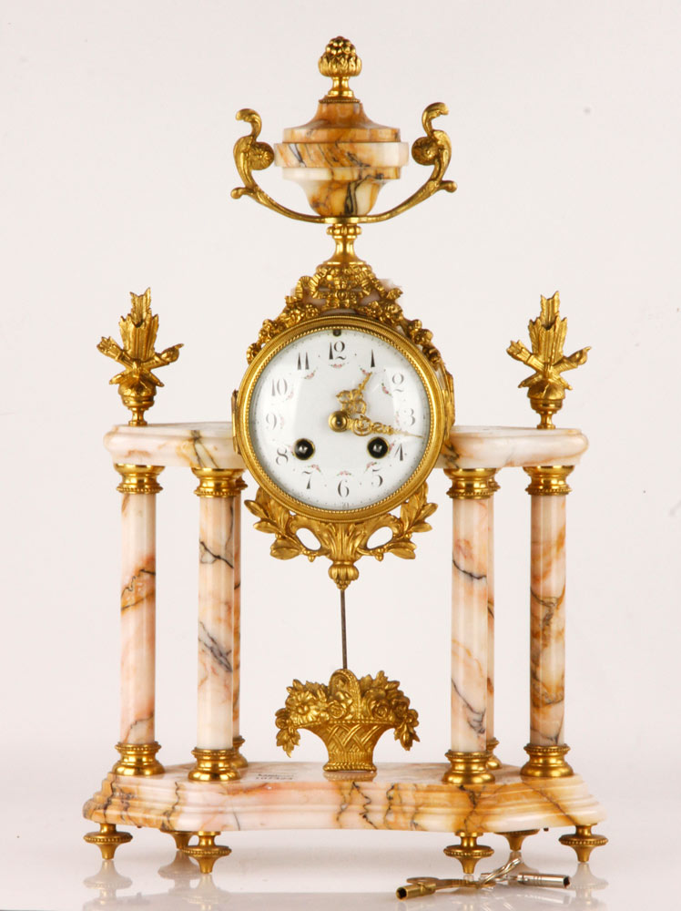 Appraisal: A - th C Bronze and Marble Clock th century