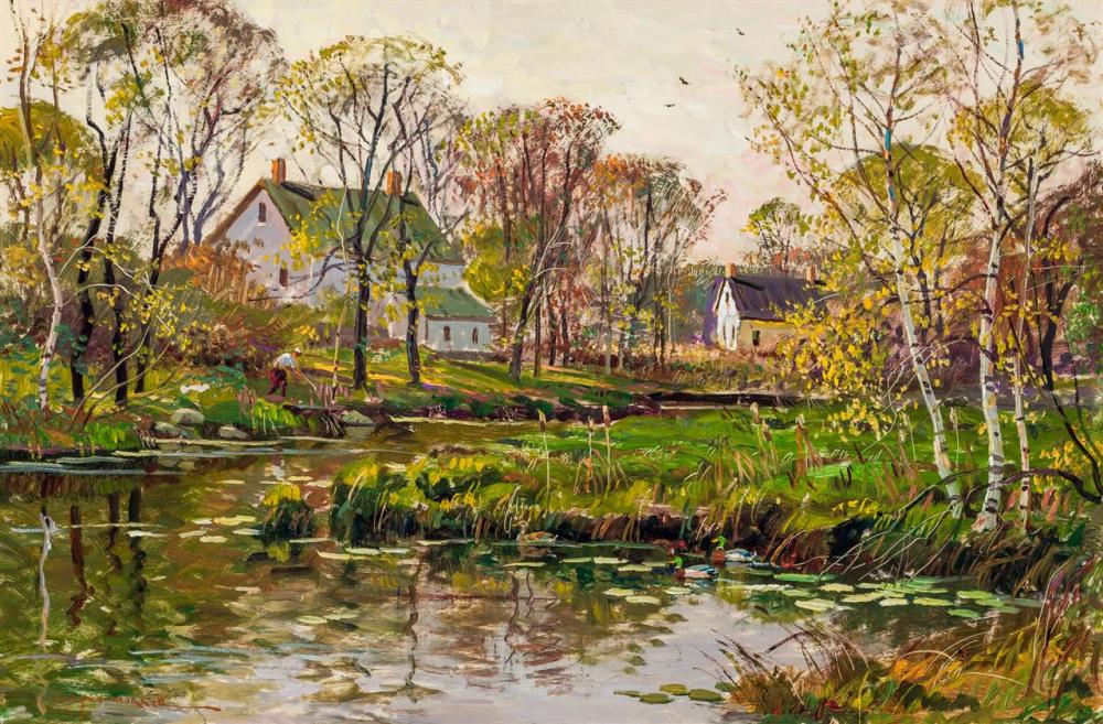 Appraisal: WAYNE MORRELL American - Landscape with Pond oil on masonite