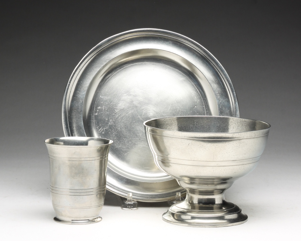 Appraisal: THREE PIECES OF AMERICAN PEWTER Late th- th century Plate