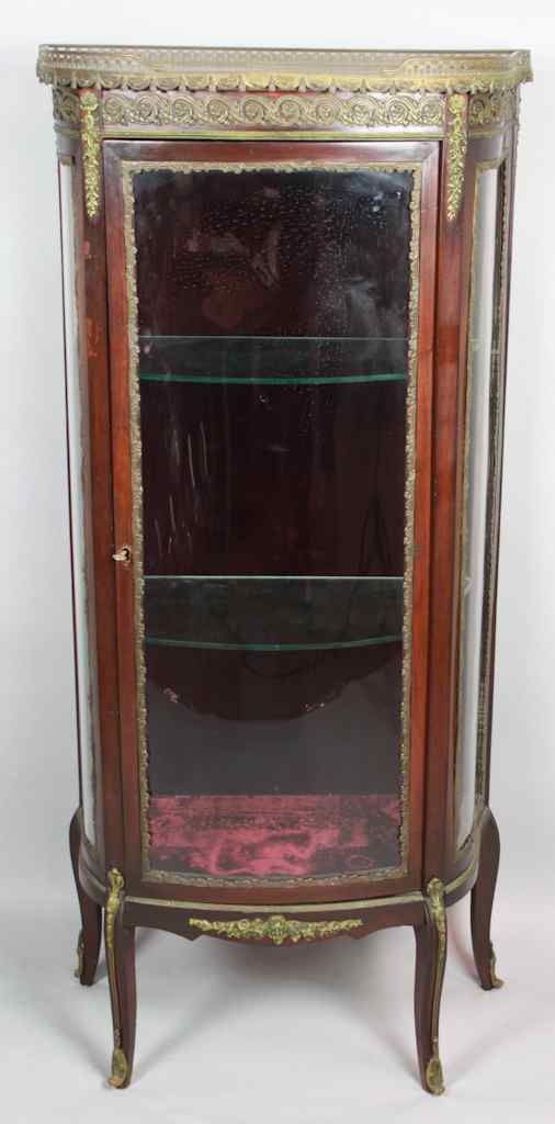 Appraisal: LOUIS XVI STYLE MARBLE TOP MAHOGANY BRASS MOUNTED VITRINE the