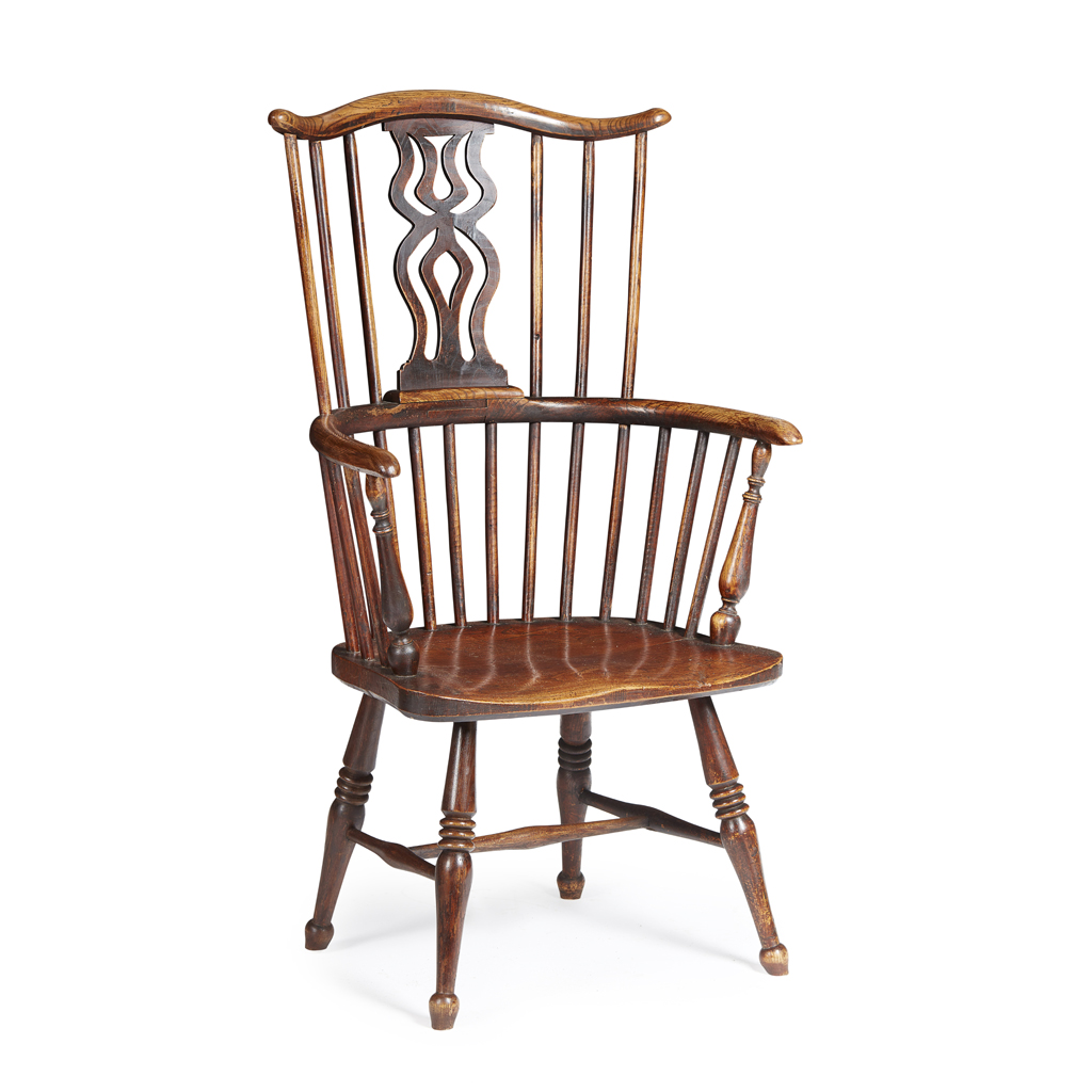 Appraisal: RARE SCOTTISH WINDSOR ARMCHAIR EARLY TH CENTURY the serpentine crest