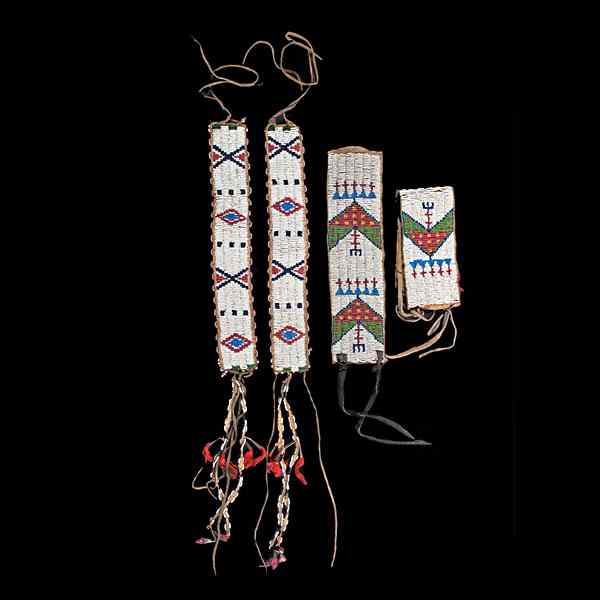 Appraisal: Sioux Beaded Hide Arm Bands lot of thread and sinew-sewn