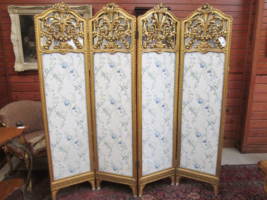 Appraisal: LOUIS XV STYLE GILTWOOD AND EMBROIDERY FLOOR SCREEN French early