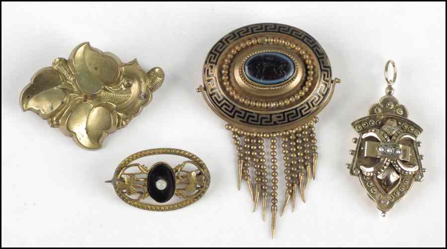 Appraisal: FOUR VICTORIAN GOLD FILLED BROOCHES Condition No Specific Condition Recorded