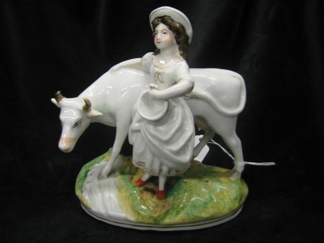 Appraisal: Staffordshire Figurine of Milk Maiden Cow excellent