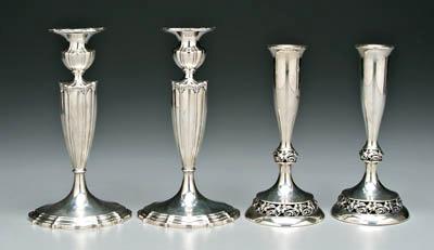 Appraisal: Four sterling silver candlesticks pair weighted Gorham No - in