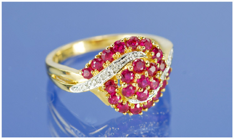 Appraisal: ct Gold Ruby And Diamond Cluster Ring Set With Round