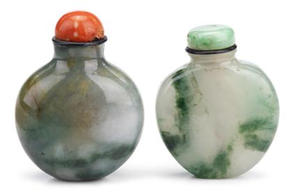 Appraisal: Two Chinese jadeite snuff bottles th century