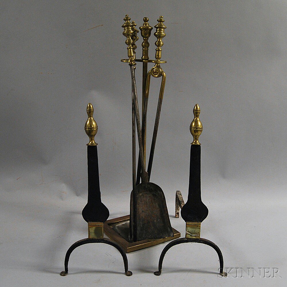 Appraisal: Group of Fireplace Accessories th century a pair of wrought