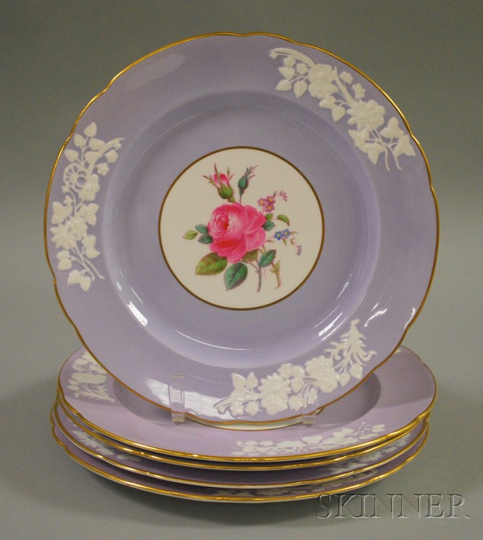 Appraisal: Set of Five Spode Copeland Lavender Banded and Rose Decorated