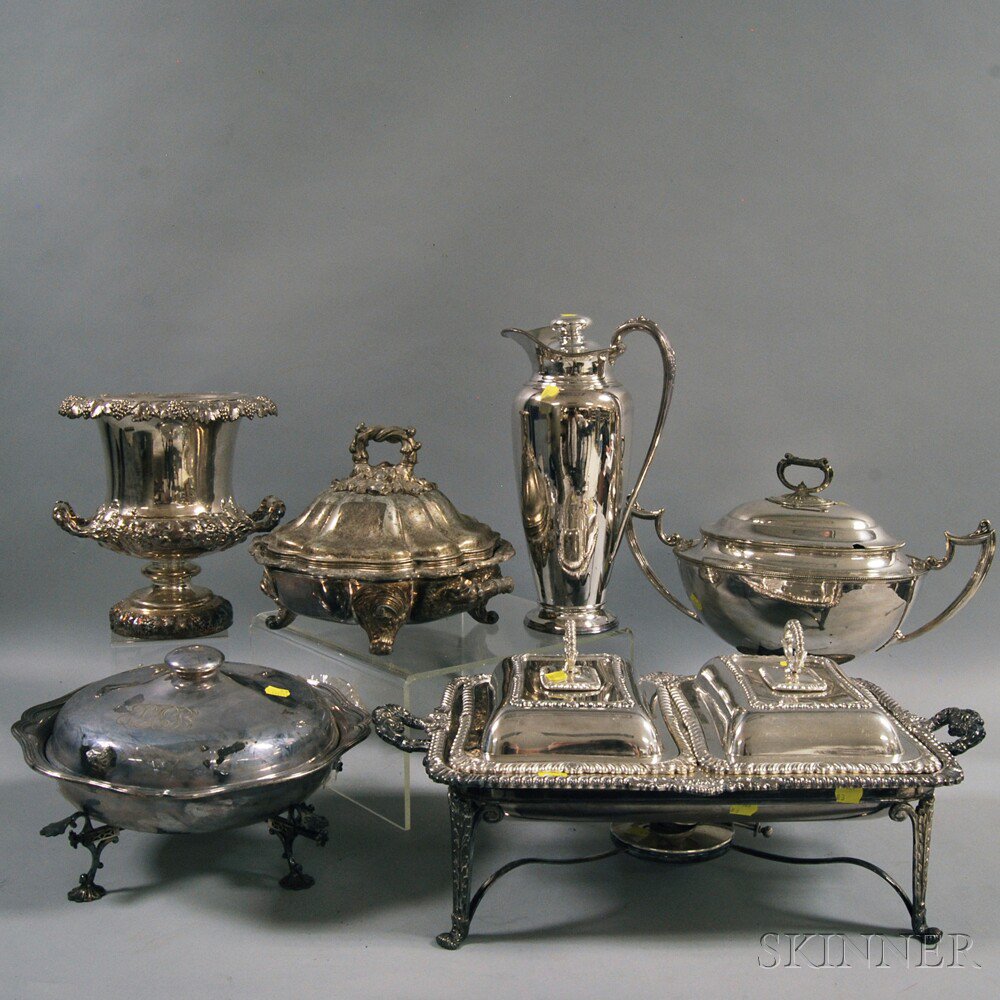 Appraisal: Group of Silver-plated Serving Pieces and Tableware including a wine