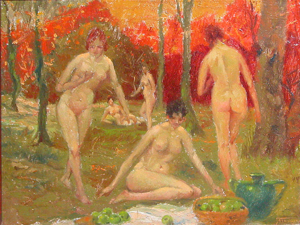 Appraisal: Bathers and Red Trees Petrovits Milan Serbian-American born oil on