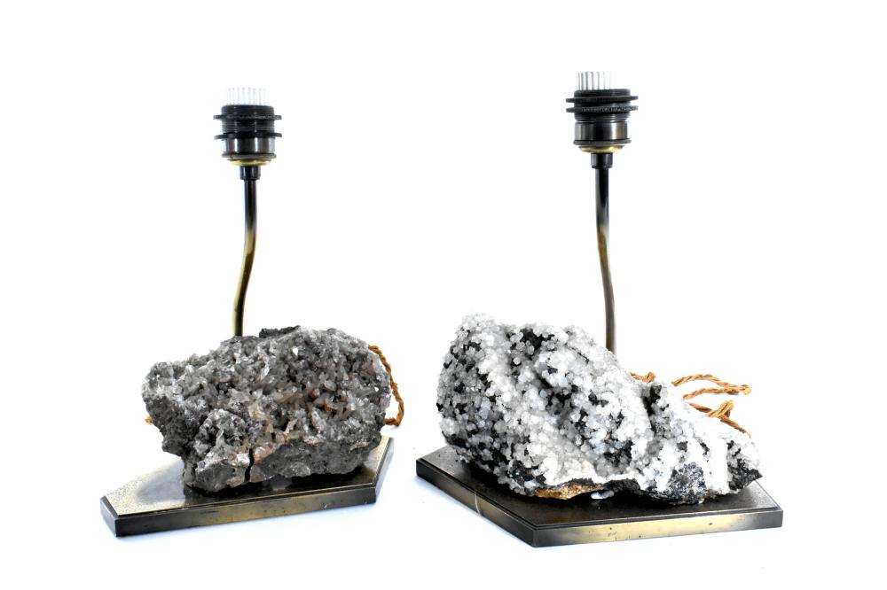 Appraisal: TWO ANTIQUE QUARTZ MINERAL SPECIMANS MOUNTED AS LAMPSAsymmetrical with allover