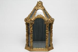 Appraisal: Continental Carved Giltwood Reliquary Antique Continental hanging display case probably