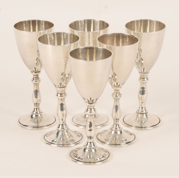 Appraisal: Set of six Mexican sterling silver cordials of goblet form