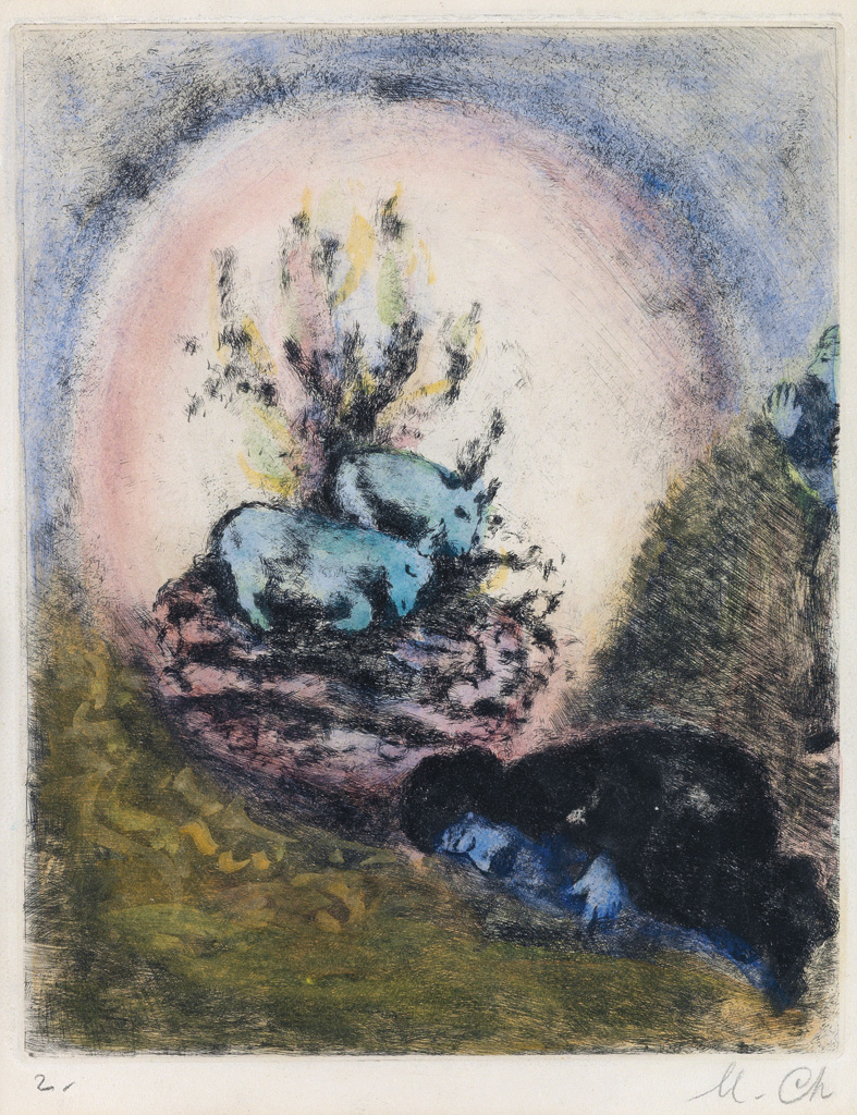 Appraisal: MARC CHAGALL Sacrifice de No Etching with hand coloring in