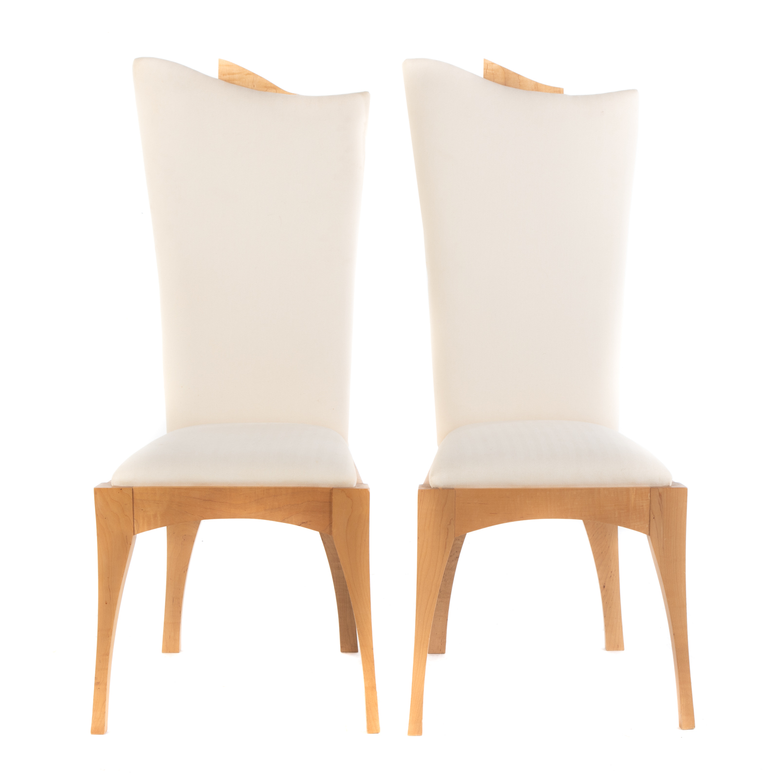 Appraisal: A PAIR CONTEMPORARY UPHOLSTERED TIGER MAPLE CHAIRS Chairs signed illegibly