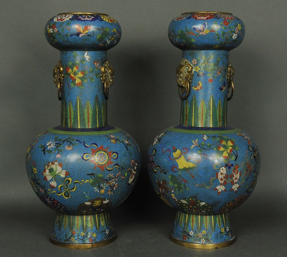 Appraisal: pair of Chinese cloisonn vases possibly th c gilded cloisonn