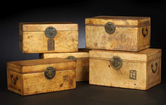 Appraisal: Interesting Group of Five Chinese Leather Boxes each rectangular box