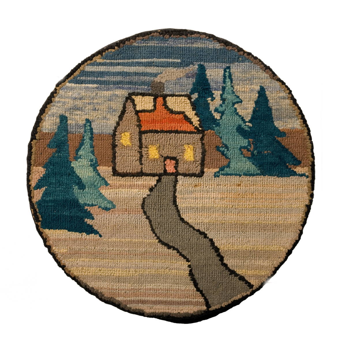 Appraisal: CIRCULAR GRENFELL WOVEN MAT DEPICTING A HOUSE IN A FOREST