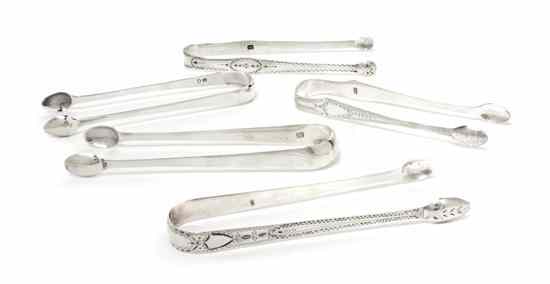 Appraisal: Four English Silver Sugar Tongs London th century comprising examples