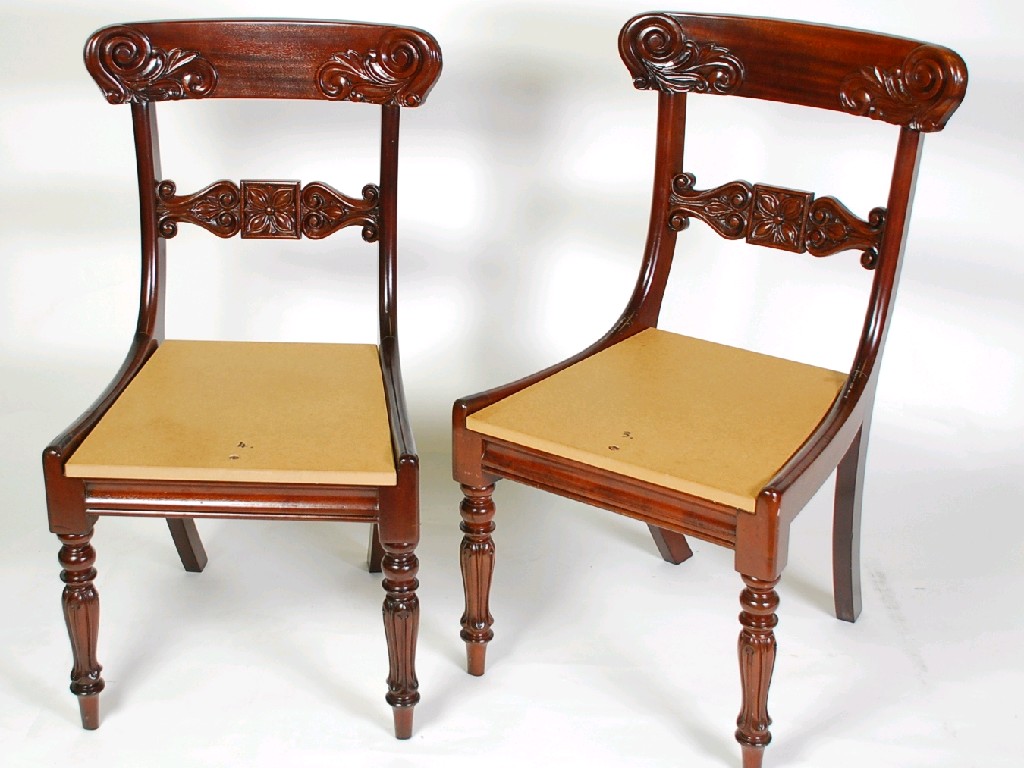 Appraisal: SET OF FIVE WILLIAM IV CARVED MAHOGANY SINGLE CHAIRS the