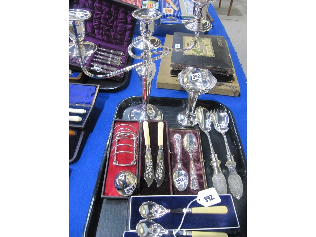 Appraisal: Tray lot of EP - candelabrum vase salad servers cased