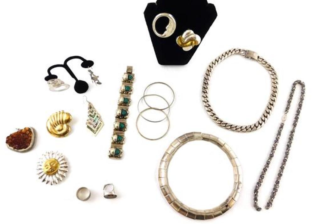 Appraisal: JEWELRY Mexican sterling and tested silver pieces seventeen pieces including