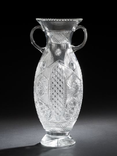 Appraisal: Continental Elaborately Brilliant-Cut Glass Two-Handled Vase of tall size in