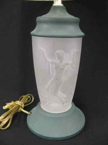 Appraisal: Frosted Art Glass Table Lamp pheasant woman harvesting wheat ''