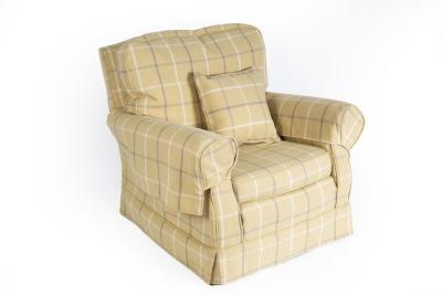 Appraisal: A square framed armchair upholstered in ochre ground check fabric