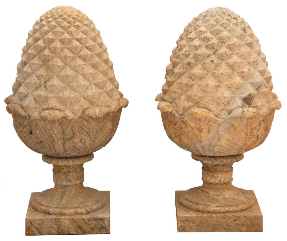 Appraisal: Pair of Italian Pineapple-Form Granite Finials foliate center socle base