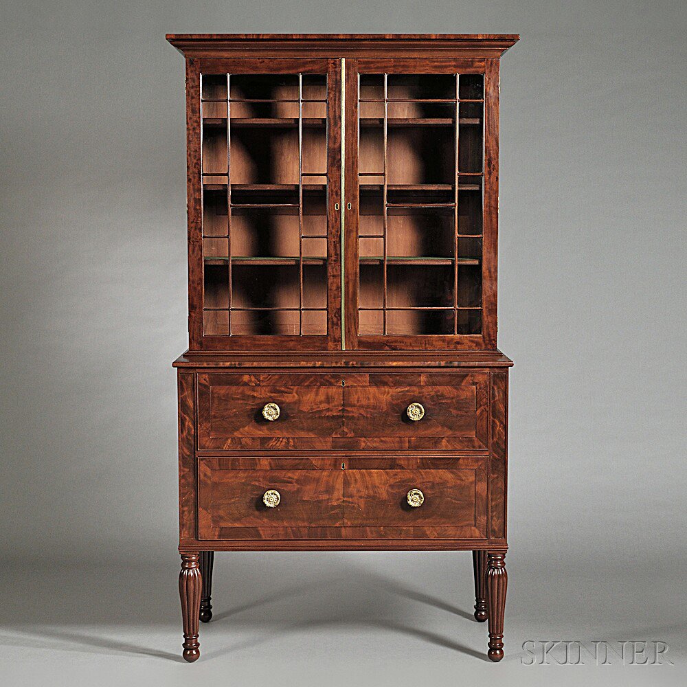 Appraisal: Mahogany and Mahogany Veneer Glazed Desk and Bookcase Boston Massachusetts