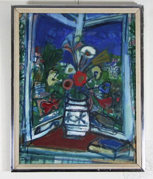 Appraisal: Alfred Cohen Vase of Flowers on a Windowsill watercolour and