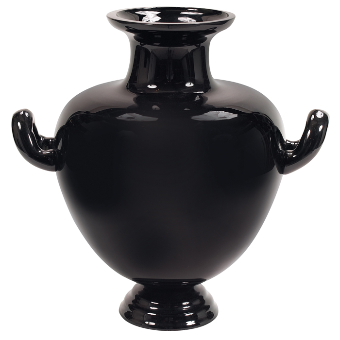 Appraisal: Seguso vase two-handled amphora in black glass signed with engraved