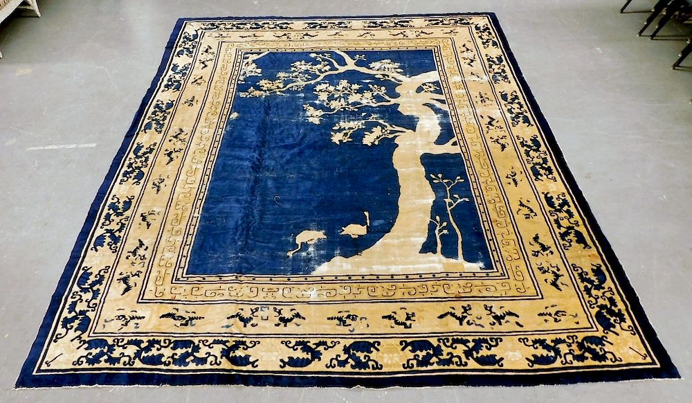 Appraisal: Antique Chinese Silk Blue Ivory Pictorial Rug China - Ivory