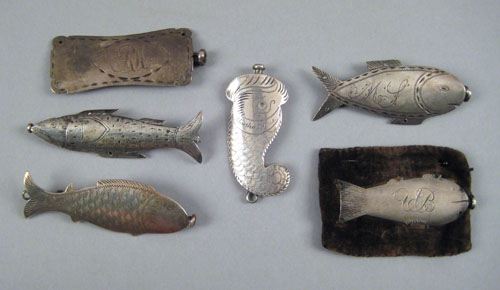 Appraisal: Five silver fish form needle cases early th c together