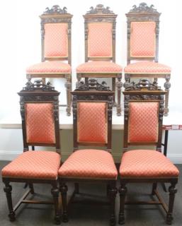 Appraisal: Finely Carved Antique Carved Upholstered Chairs Finely carved with winged