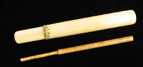 Appraisal: A carved ivory pipe case Meiji Period together with a