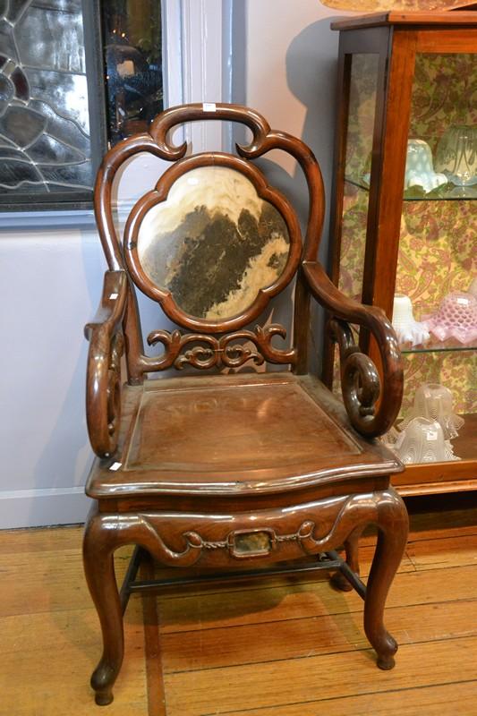 Appraisal: A MATCHED PAIR OF CHINESE MARBLE INLAID CHAIRS