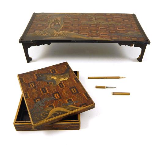 Appraisal: ASIAN MINIATURE th C Japanese lacquered writing box and table